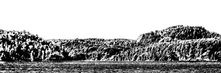 Wooded hill and mountains isolated landscape black and white colors graphicの写真素材