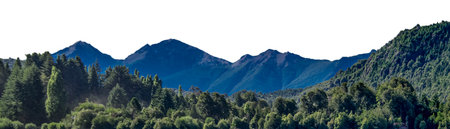 Wooded hill and mountains isolated landscape real photoの写真素材