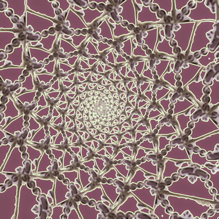 Abstract design brown and yellow colors spiral geometry motif design over red backgroundの写真素材