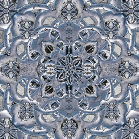 Complex textured symmetric ornament mosaic in mixed media style artworkの写真素材