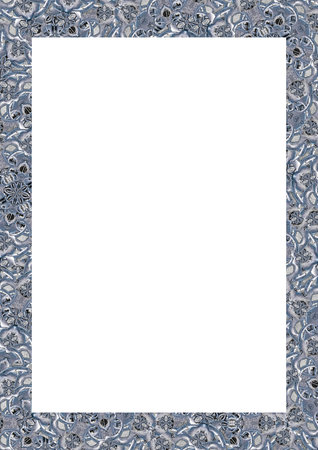 Blank picture frame with blue colors decorated ornament bordersの写真素材