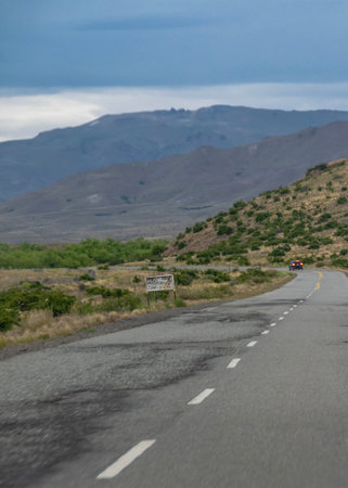 Modern highway crossing patagonian arid steppe landscape, rio negro province, patagonia, argentinaの写真素材