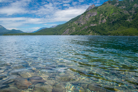 Lake and mountains landscape, ,los alerces national park, chubut province, argentina,の写真素材