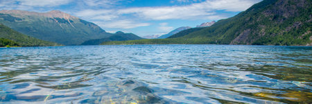 Lake and mountains landscape, ,los alerces national park, chubut province, argentina,の写真素材