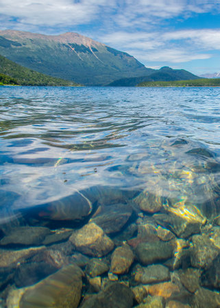 Lake and mountains landscape, ,los alerces national park, chubut province, argentina,の写真素材