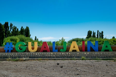Multicolored gualjaina letters, cushamen department, chubut province, argentinaの写真素材