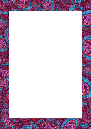 Blank white frame with fancy vibrant colors decorative bordersの写真素材