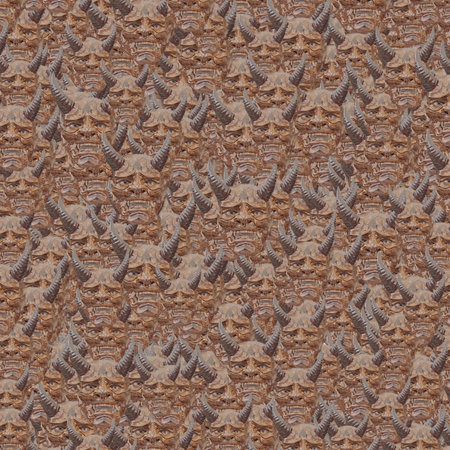 Monster japanese mask motif random pattern in mixed brown colorsの写真素材