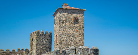 Exterior view of famous braganca castle, a medieval fort located at distrcit of braganca, porugalの写真素材