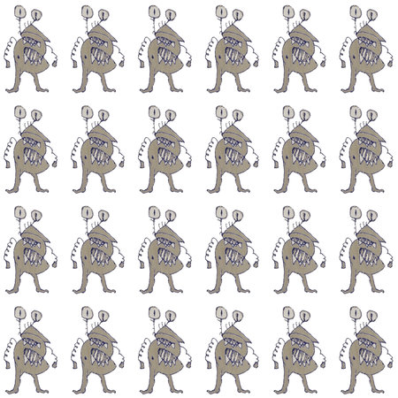 Sketchy monster colored hand drawn illustration motif seamless pattern designの写真素材