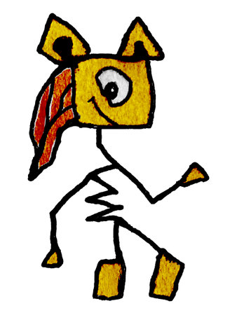 Side view full body portrait funny fictional alien character isolated hand drawn illustrationの写真素材