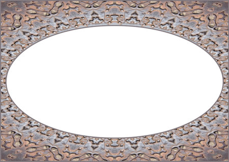 Blank frame with gothic or medieval style iron decorated patterned edgesの写真素材