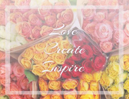 Inspirational quote on blurred flowers backgroundの写真素材