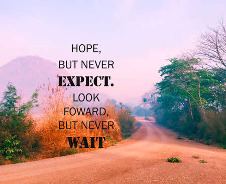 Inspirational and motivation quote on blurred landscape backgroundの写真素材