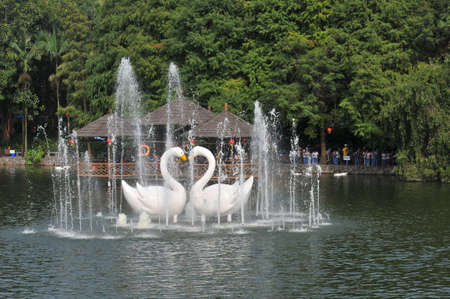 swan sculptures in parkのeditorial素材