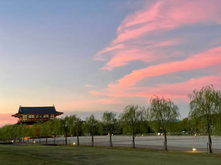 Take a walk in Nara Prefecture with a beautiful sunsetの写真素材