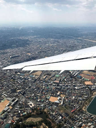 View from the airplane on the turnの写真素材