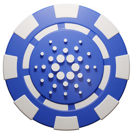 Blue casino chip with white dots on white background - 3d renderingの写真素材
