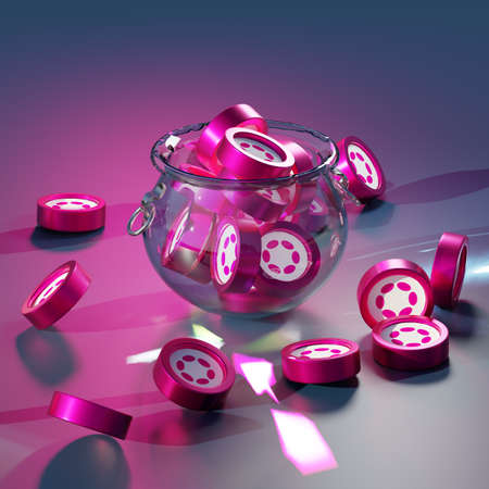 Poker chips in a glass bowl. 3D rendered illustration.の写真素材
