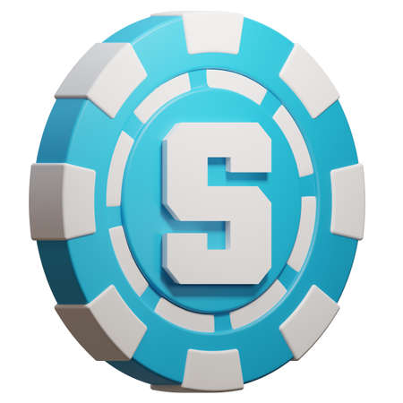 Blue casino chip with number 3 on white background. Isolated 3D illustrationの写真素材