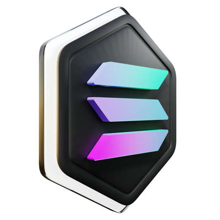 Solana (SOL) Badge Left View Crypto Isolated On White Background Blockchain Technology 3D Rendering