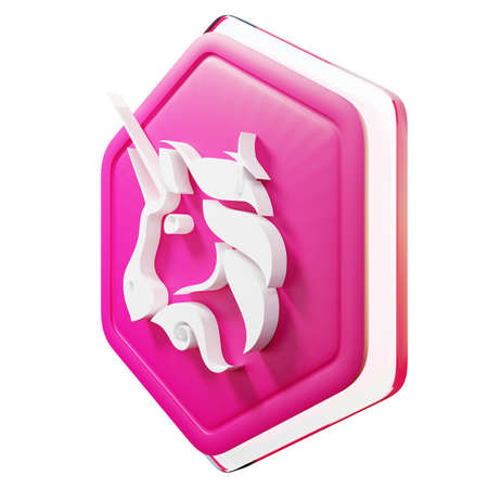 Uniswap (UNI) Badge Right View Crypto Isolated On White Background Blockchain Technology 3D Renderingの写真素材
