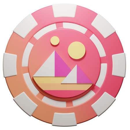 Illustration of a pink casino chip with a sailboat on itの写真素材