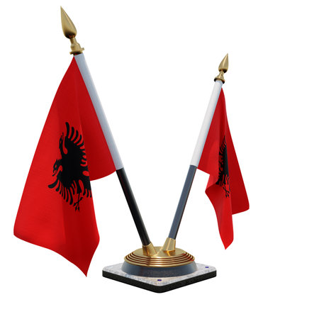 Albania 3d illustration Double V Desk Flag Standの写真素材