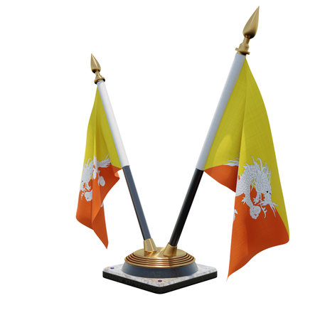Bhutan 3d illustration Double V Desk Flag Standの写真素材