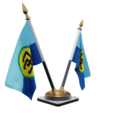 Caribbean Community 3d illustration Double V Desk Flag Standの写真素材