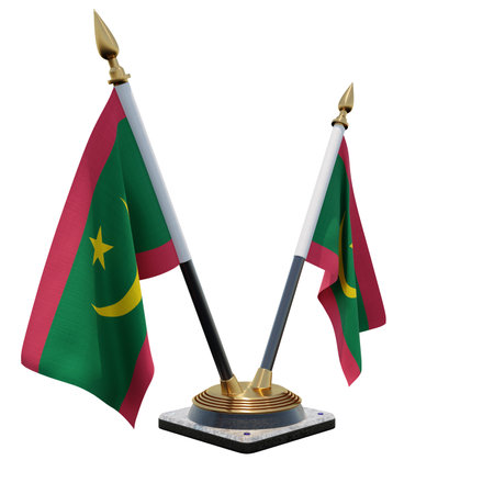 Mauritania 3d illustration Double V Desk Flag Standの写真素材