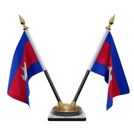 Cambodia 3d illustration Double V Desk Flag Standの写真素材