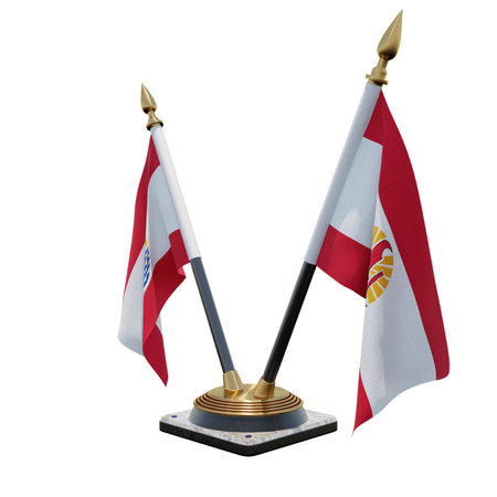French Polynesia 3d illustration Double V Desk Flag Standの写真素材