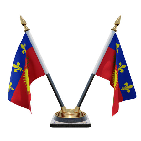 Guadeloupe 3d illustration Double V Desk Flag Standの写真素材