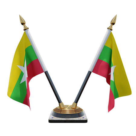 Myanmar 3d illustration Double V Desk Flag Standの写真素材