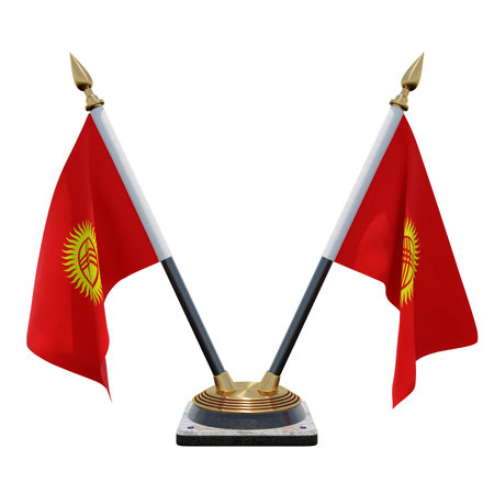 Kyrgyzstan 3d illustration Double V Desk Flag Standの写真素材