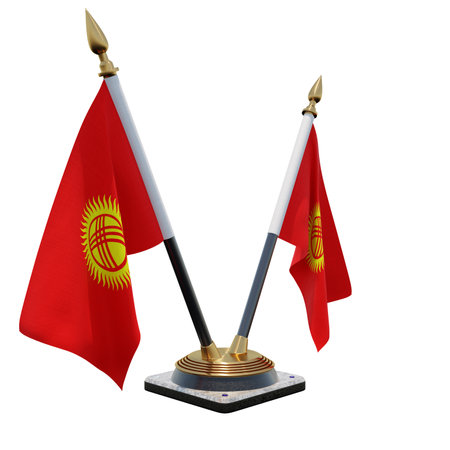 Kyrgyzstan 3d illustration Double V Desk Flag Standの写真素材
