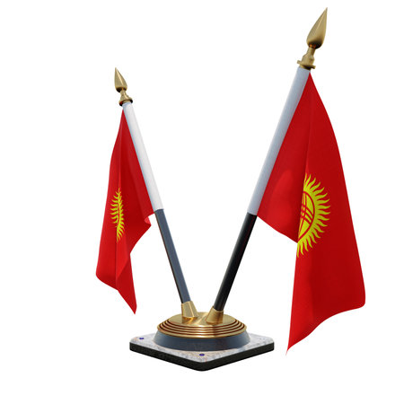 Kyrgyzstan 3d illustration Double V Desk Flag Standの写真素材