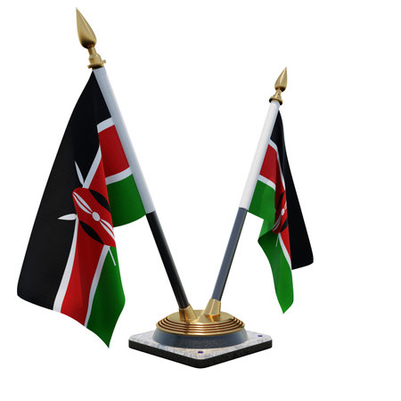 Kenya 3d illustration Double V Desk Flag Standの写真素材