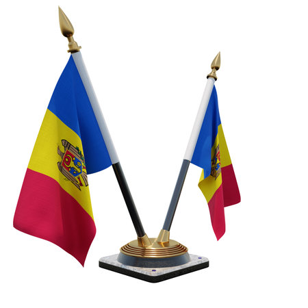 Moldova 3d illustration Double V Desk Flag Standの写真素材