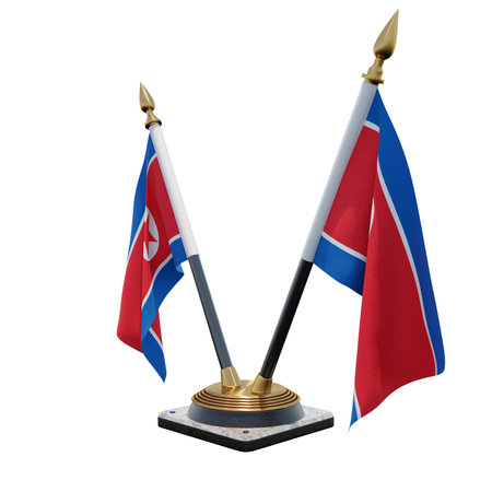 North Korea 3d illustration Double V Desk Flag Standの写真素材
