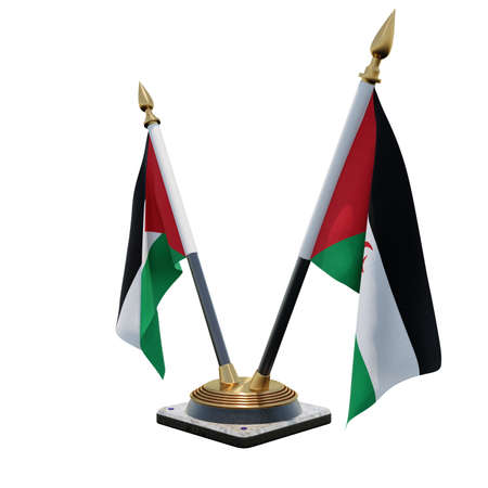 Sahrawi Arab Democratic Republic 3d illustration Double V Desk Flag Standの写真素材