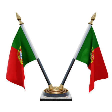 Portugal 3d illustration Double V Desk Flag Standの写真素材