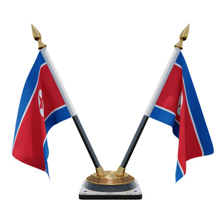 North Korea 3d illustration Double V Desk Flag Standの写真素材