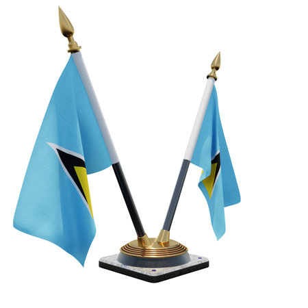 Saint Lucia 3d illustration Double V Desk Flag Standの写真素材