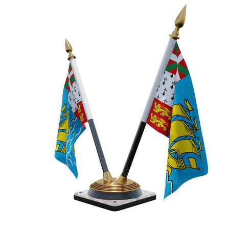 Saint Pierre and Miquelon 3d illustration Double V Desk Flag Standの写真素材
