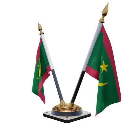 Mauritania 3d illustration Double V Desk Flag Standの写真素材