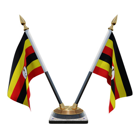 Uganda 3d illustration Double V Desk Flag Standの写真素材
