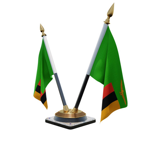 Zambia 3d illustration Double V Desk Flag Standの写真素材
