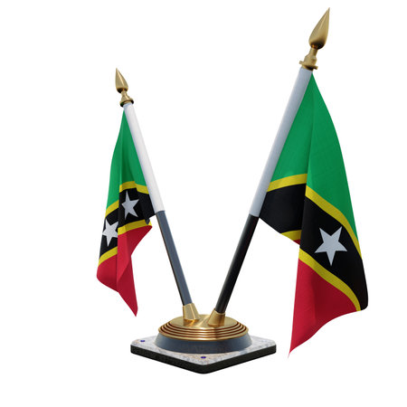 Saint Kitts and Nevis 3d illustration Double V Desk Flag Standの写真素材